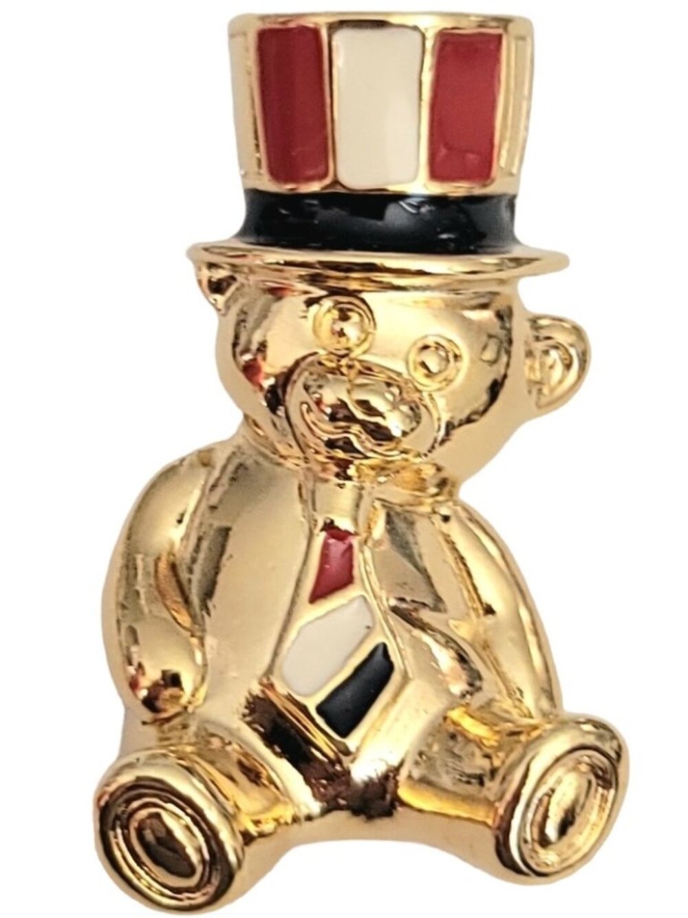 Avon Red White Blue Patriotic Bear In Top Hat, Tie Lapel Scatter Pin Signed M391